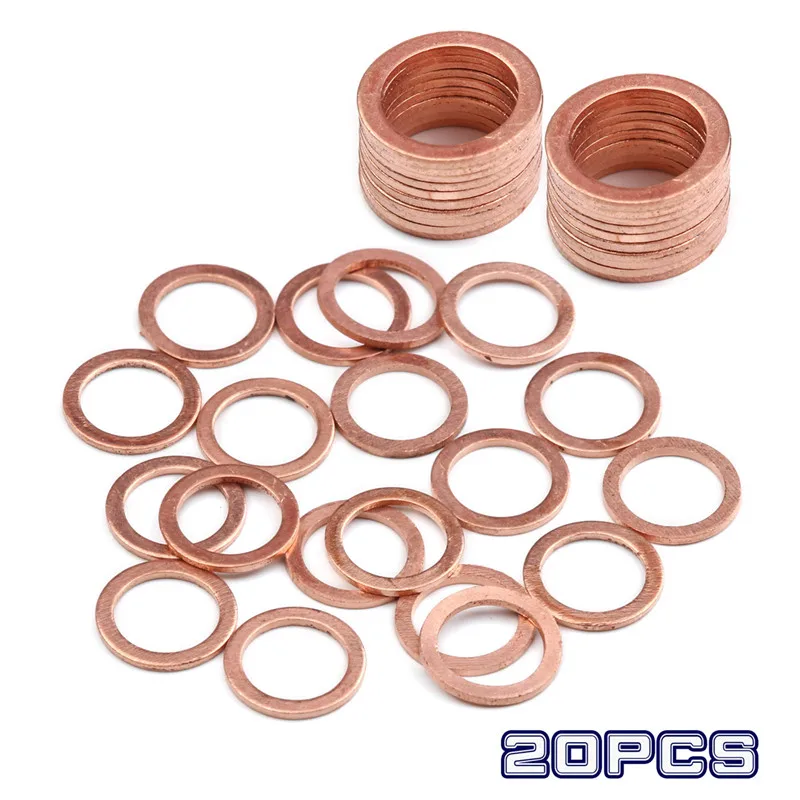 

20Pcs/Pack Solid Copper Washer Flat Ring Gasket Sump Plug Oil Seal Fittings 10*14*1MM Washers Fastener Hardware Accessories