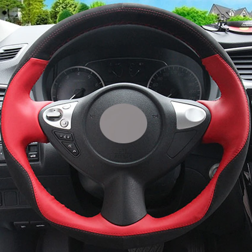 Car Steering Wheel Cover Black Suede Red Genuine leather for Infiniti FX FX35 FX37 FX50 Nissan Juke Maxima 2009-2014 Sentra | Автомобили и