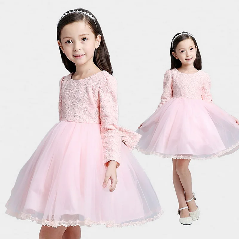 Новый летний кружева с длинным рукавом девушки платье девочка принцессы 3-7YRS
