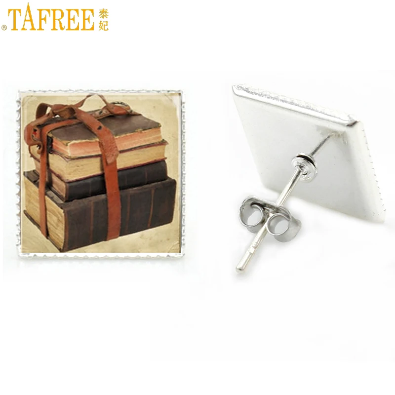 Винтажные серьги гвоздики TAFREE в виде старых книг с фотографией новинка школьные
