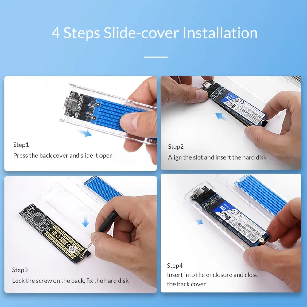 ORICO мини NVME M.2 к type-c SSD чехол m.2 usb Gen2 10 Гбит/с M.2 ключ прозрачная внешняя поддержка UASP для Samsug SSD