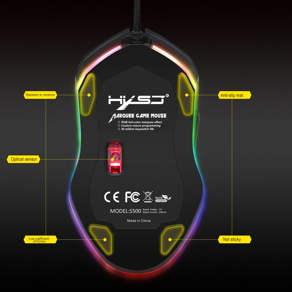 HXSJ программируемый 4800 Точек на дюйм 6 пуговиц RGB подсветкой USB Проводная