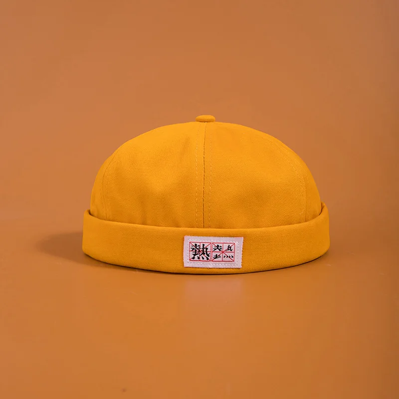 Yellow Вышивка, популярные китайские персонажи, мужская и женская кепка с черепом, кепка, повседневная, Docker, моряк, механик, без полей, одноцветная, Gorro Mujer, Кепка - Цвет: Yellow