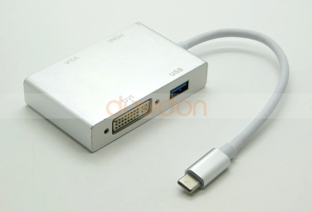 Серебряный USB 3,1 type C USB-C к USB OTG& HDMI& DVI& VGA адаптер для ноутбуков