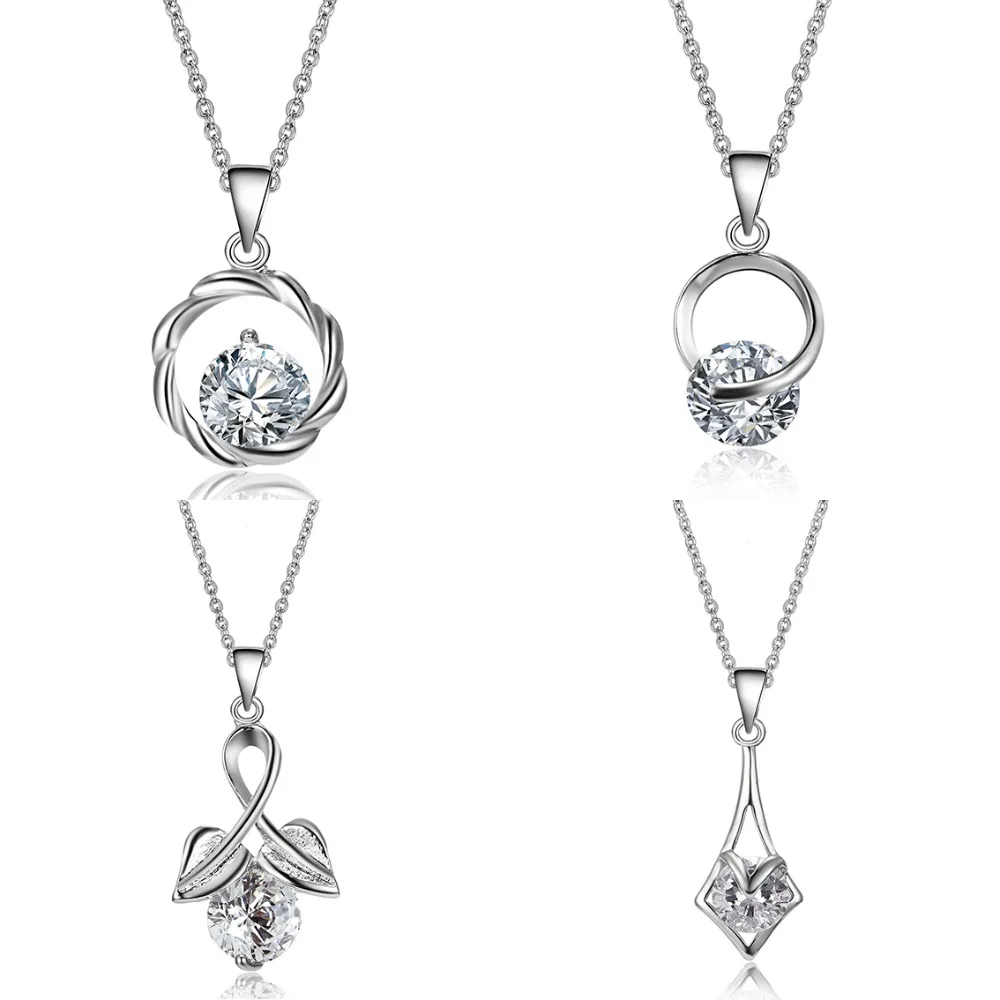 

2021 Romantic Women Wedding Necklace Trendy Jewelry Silver Color Elegant Shinny Crystal Pendent Neckalce Hot Sale Accessories