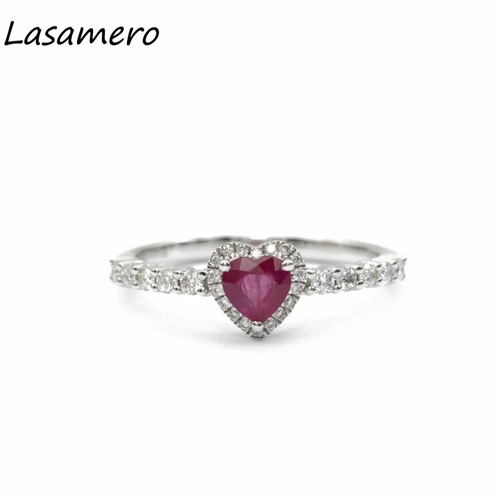 LASAMERO в форме сердца 0.3CT натуральный рубин драгоценный камень Halo бриллиант 18k
