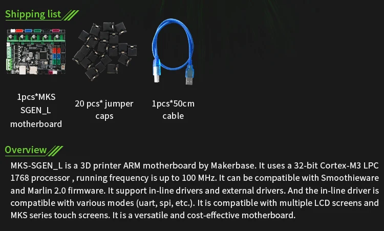 MKS SGEN L 32 бит материнская плата SGEN_L Smoothieboard совместимый Smoothieware Marlin 2,0 аналогичная BIQU BIGTREETECH SKR V1.3 плата