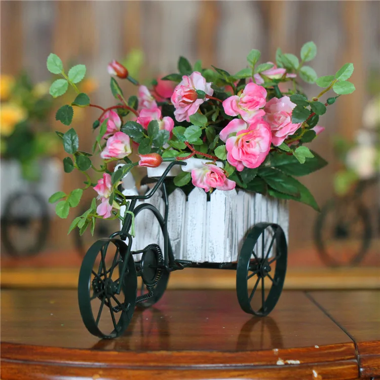 European iron tricycle simulation rose flower potted ornament micro landscape bonsai artificial plant home decoration craft | Дом и сад