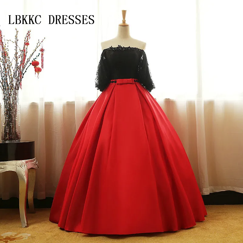 Красное и черное бальное платье Quinceanera платья Половина рукава Сладкий 16 s Vestidos De 15