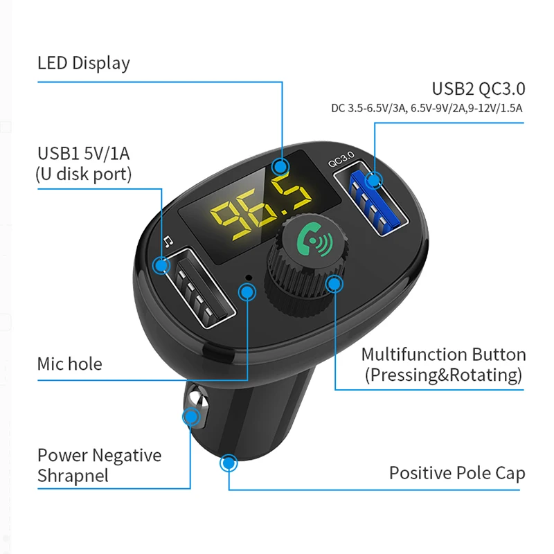 pluseye Bluetooth Handsfree Kit Car FM Transmitter Modulator Dual USB Charging Voltage Detection U Disk Music MP3 Player |