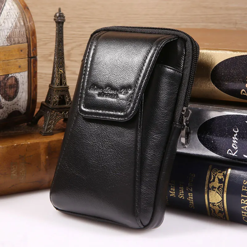 YIANG Brand Men's Waist Packs Genuine Leather Soft Small Pocket New Bag Sling Cigarette 4.5~6.0 inch Phone |