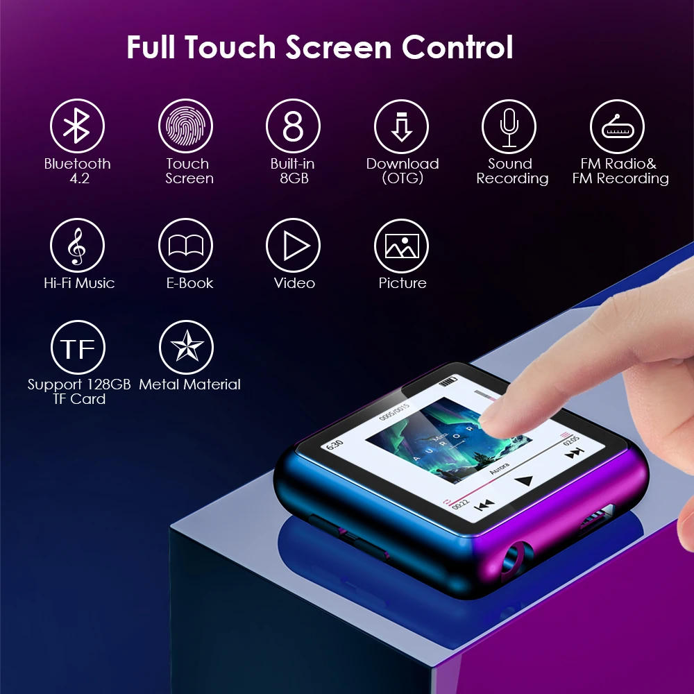 Портативный bluetooth 8 Гб mp3-плеер с Bluetooth fm-радио HiFi музыкальный плеер высоким