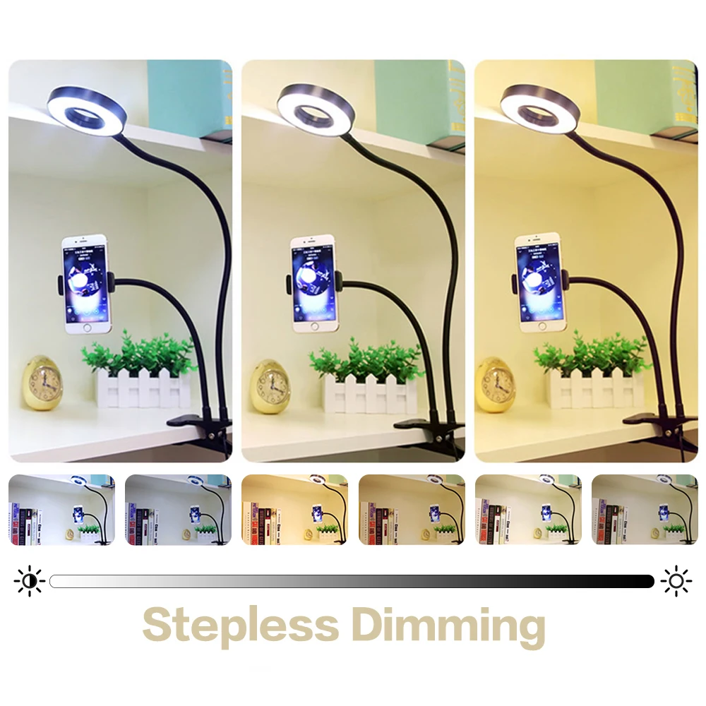 Светодиодная настольная лампа с зажимом для красоты держателем телефона в