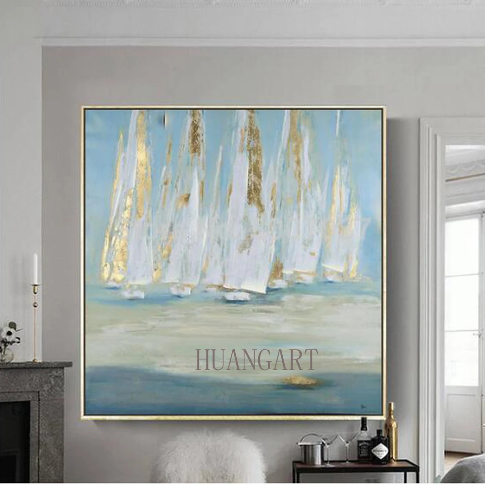 

Canvas oil painting caudros decoracion Acrylic boat sailing abstract painting wall art picture for living room home decor quadro
