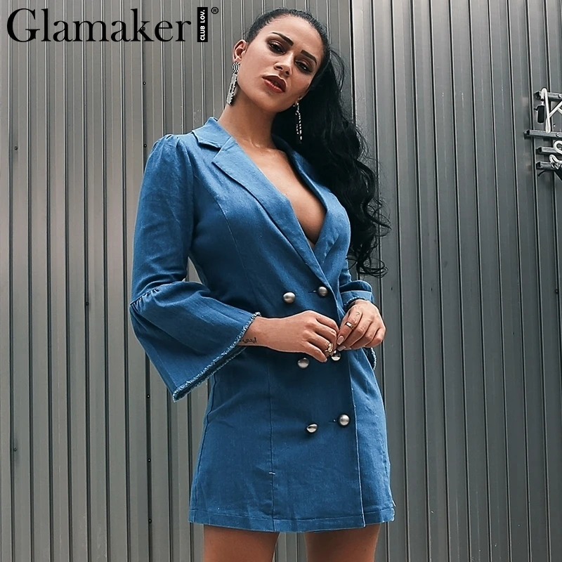 Glamaker, плюс размер, винтажное платье, женское сексуальное джинсовое платье с расклешенными рукавами, костюм для женщин, Ретро стиль, весеннее элегантное вечернее платье, vestidos