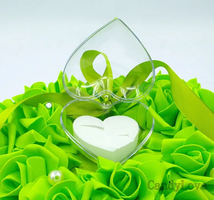 Green Heart Design Wedding Pillow Ring With Transprent Box Special Unique Decorations Favor Products |