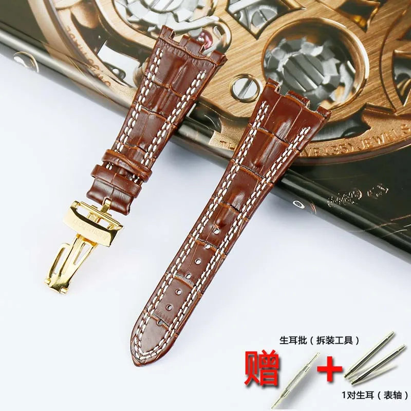 Gold buckle 28 мм мужской деловой высококачественный кожаный ремешок для AP Серии кожаный ремешок для женщин спортивный водостойкий ремешок бабочка пряжка аксессуары - Цвет ремешка: Gold buckle