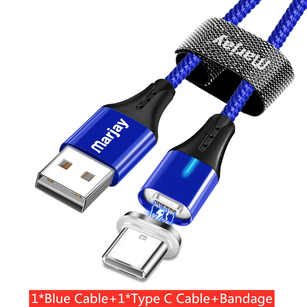 Blue For Type-C Магнитный кабель Marjay 3A для быстрой зарядки и передачи данных, кабель Micro usb type-C для iPhone, samsung, Xiaomi, huawei, Магнитный зарядный кабель - Цвет: Blue For Type-C