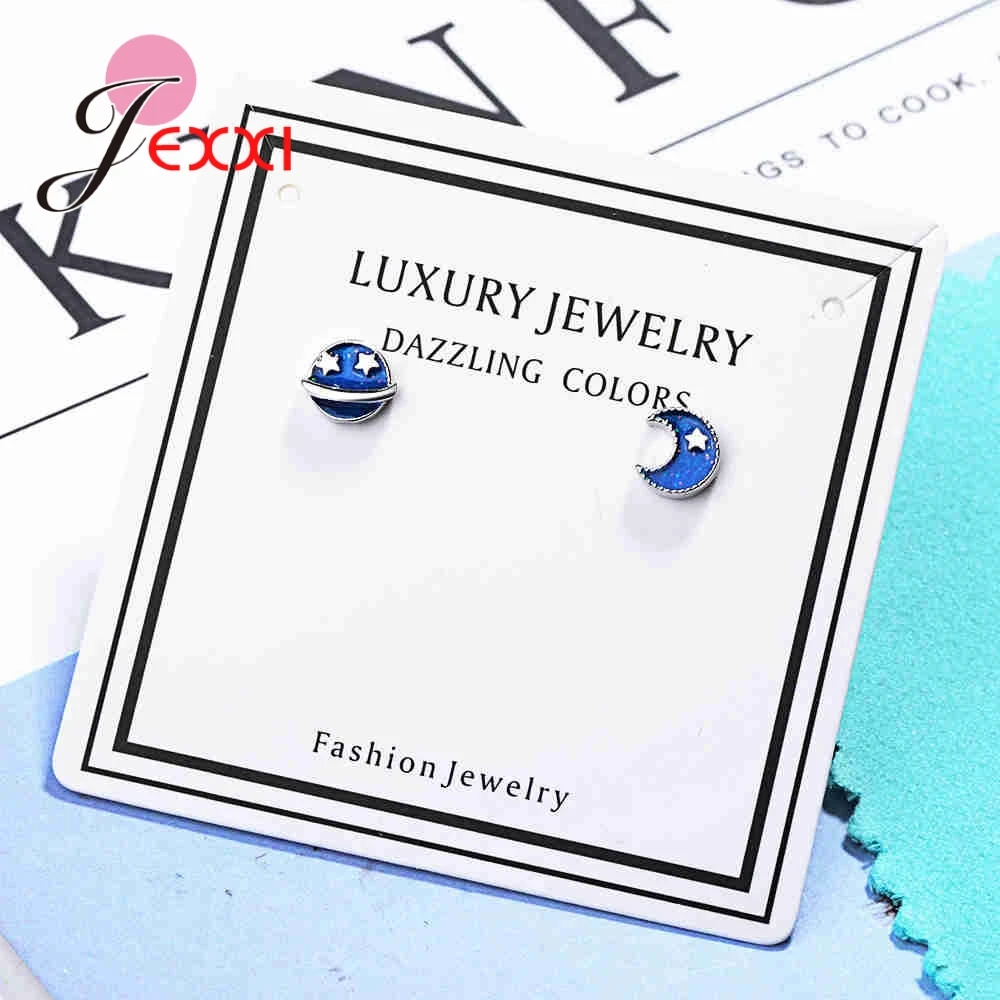 Fine Lovely Original 925 Sterling Silver Moon Stud Earrings for Women Korean Minimalist Jewelry Accessories Wholesale | Украшения и