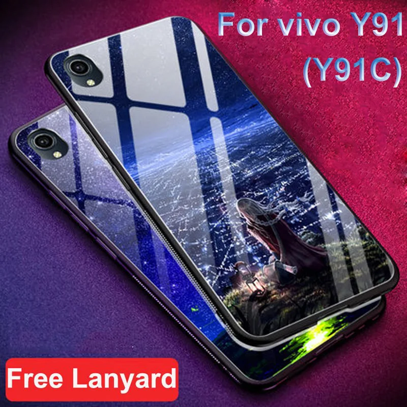 ДЛЯ vivo Y91 Y91C чехол vivo Y91 чехол звездная звезда закаленное стекло Жесткий чехол для телефона s 6," для vivo Y91C стеклянная оболочка Y91 C бампер