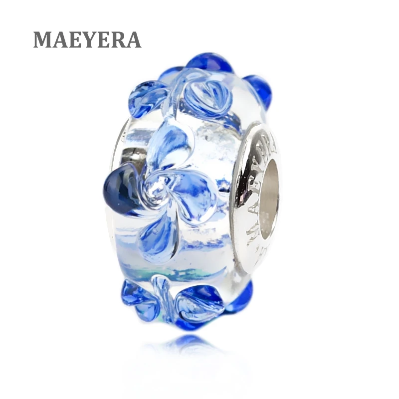 MAEYERA 925 пробы серебряные лампворк синие вращающиеся лампочки для европейского