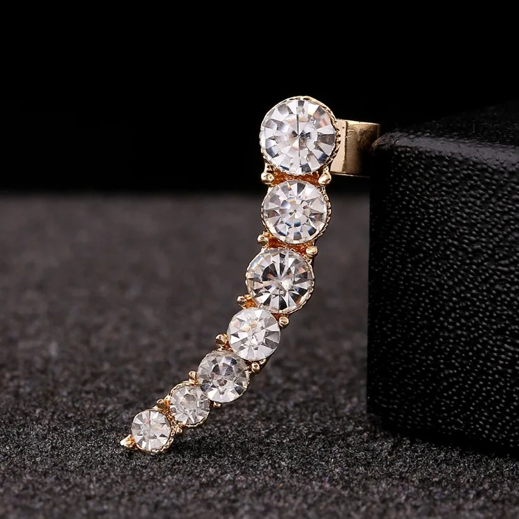 left gold plated Модные стразы, левое ухо, пирсинг для манжет, ювелирное изделие, кристалл, серьги-манжеты, панк, золото, серебро, покрытие, прозрачный циркониевый зажим, серьги для женщин - Окраска металла: left gold plated