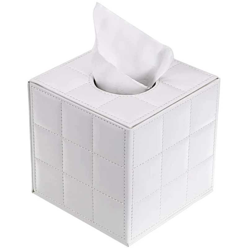 

Pu Leather Tissue Box Holder, Square Napkin Holder Pumping Paper Case Dispenser, Facial Tissue Holder With Magnetic Bottom For