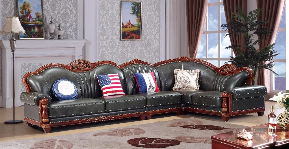 Европейский кожаный диван гостиная Китай деревянная рамка L форма Угловой Диван