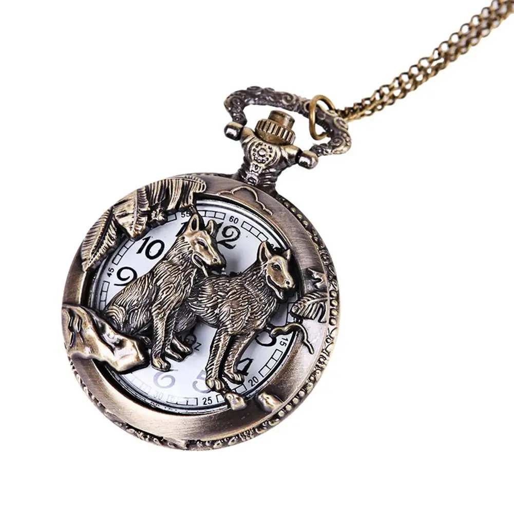 Retro Bronze Dog Quartz Pocket Watch with Necklace Chain Women Mens Cool Pendant Clock Classic Watches san0 | Наручные часы