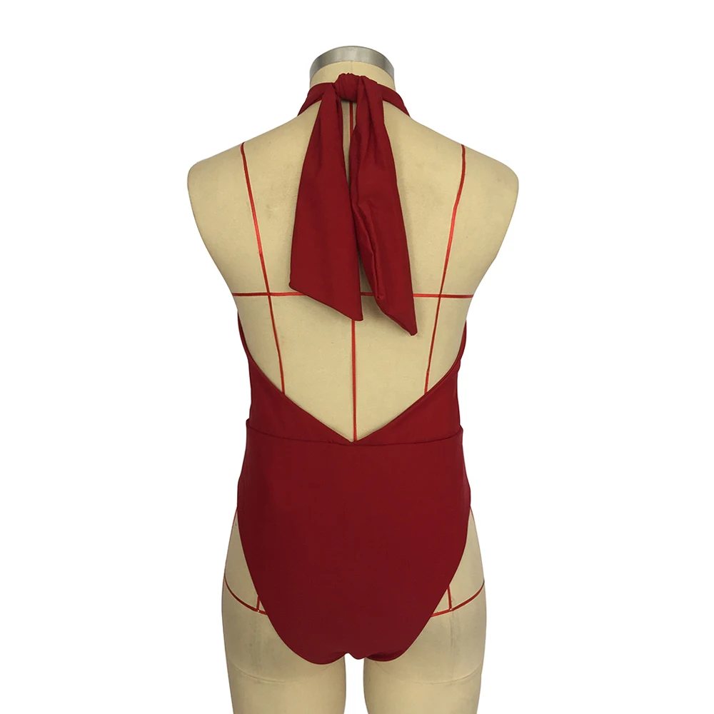 Backless Cut Out Halter Bathing Suit Women High Waist Swimsuit One Piece Bikini Bandage Bandeau Swimwear Female Monokini Bather | Спорт и