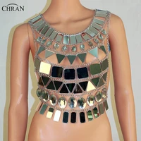 chran mirror perspex crop top chain mail bra halter necklace body lingerie metallic bikini jewelry burning man edm accessories