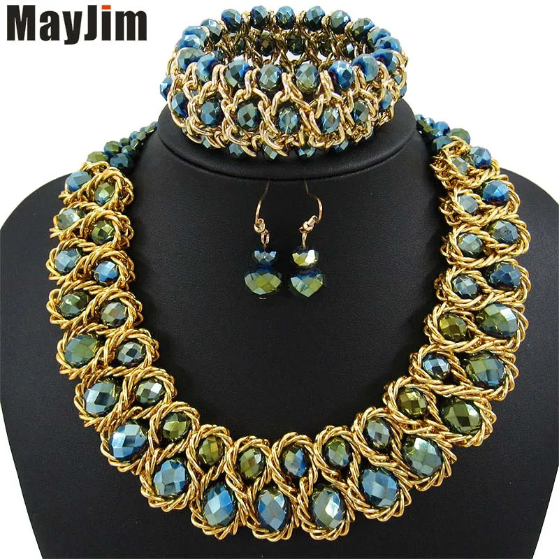 Заявление ожерелье 2017 мода ювелирные наборы Ручной Работы бусы кристалл дубай