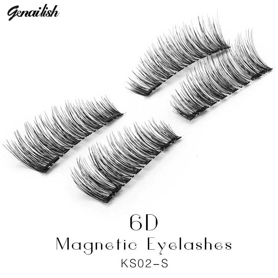 Genailish, 6D магнитные ресницы накладные ресницы 4 шт./пара поддельная ресница 2 магнита Поддельные ресницы ручные ресницы KS02-S