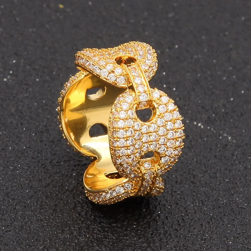 UWIN кофейное кольцо "бобы" покрытое морской микро проложили Полный Bling CZ Кольцо Iced Out кубический циркон Роскошные модные хип-хоп ювелирные изделия подарок
