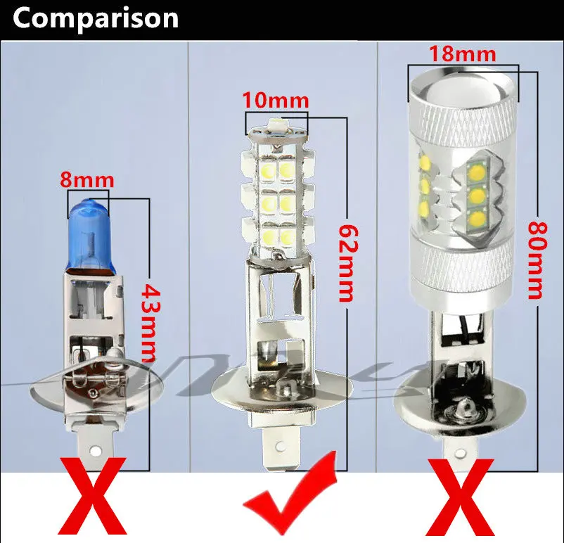 Автомобильные светодиодные лампы H1 25 SMD с белым лучом 12 В 6000 К противотуманные