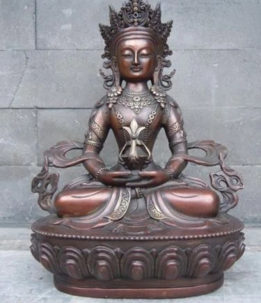 

China Tibet red bronze carved Buddhism Amitayus buddha Sculpture statue