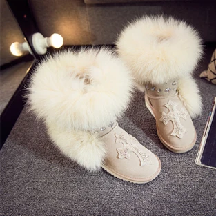 beige Модные стильные высокие зимние женские сапоги с натуральным лисьим мехом; botas; зимняя обувь из натуральной кожи; высокие сапоги; высокое качество - Цвет: beige