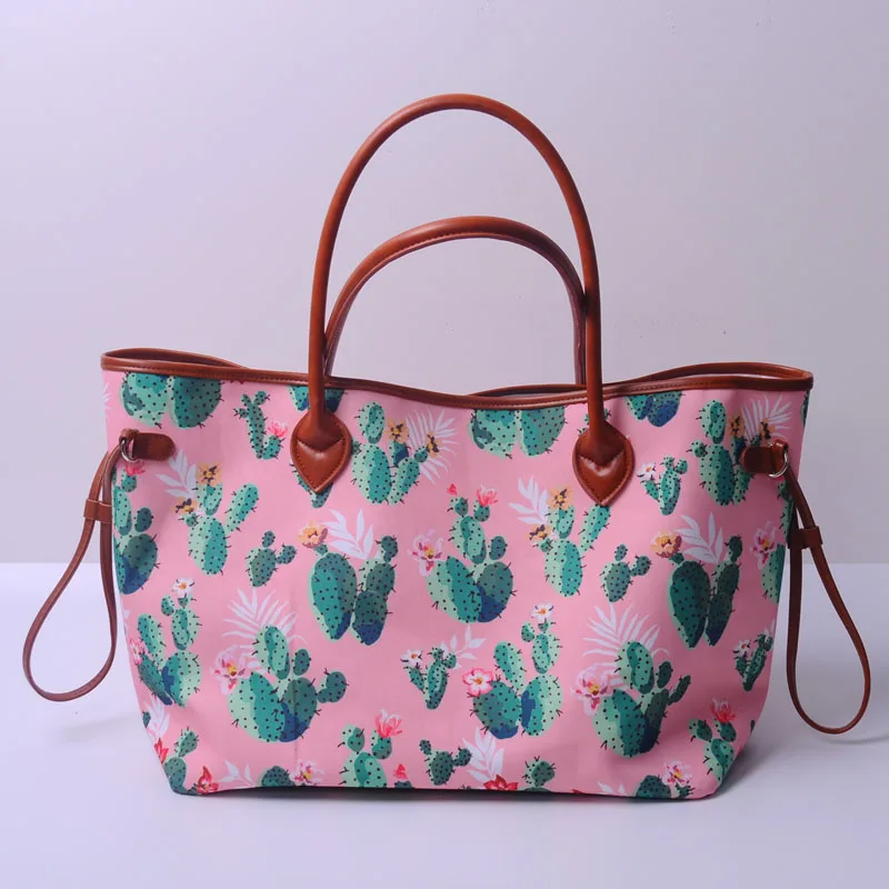 

15pcs Lot Cactus Canvas Bag Stripes Flower Women Tote Purse Stripe Aztec Endless String Hand Bags DOMIL696