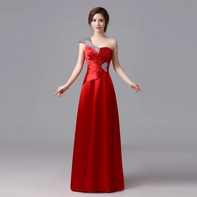 JYHS007J# Новинка Осенняя мода Плечи свадебное тост платье фиолетовое вино красное выпускное длинное платье подружки невесты - Цвет: Red One shoulder