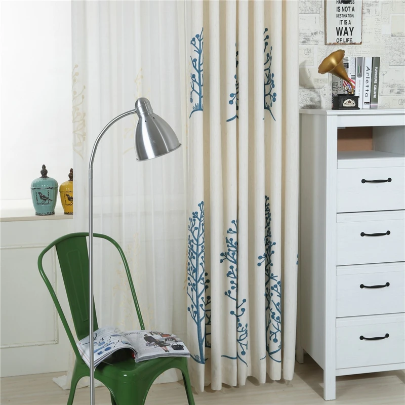 

High-grade cotton and linen custom embroidery shade curtains for living room introressive plain curtains for bedroom kitchen