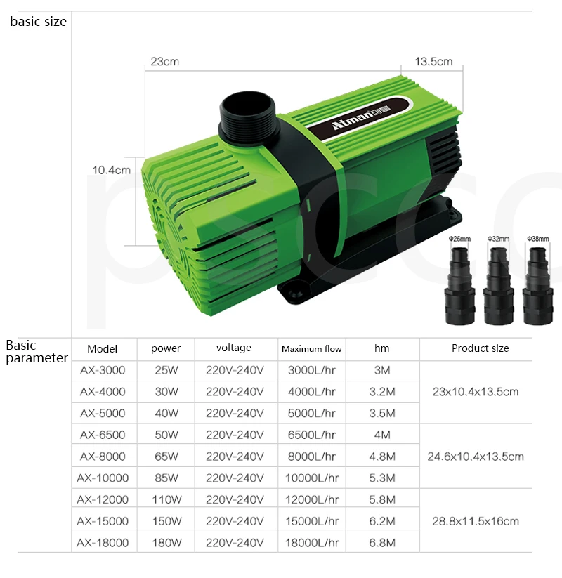 ATMAN ECO Водяной насос AX 3000 4000 5000 6500 8000 10000 12000 15000 18000 большой поток и высокий подъем аквариум насос погружной