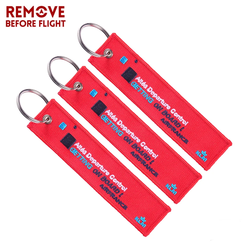 

20 PCS/LOT Fashion Jewelry Key Chains Berloques Red Embroidery Airworthy Gift Keychains Jewelry Getting On Board Aviation Gifts