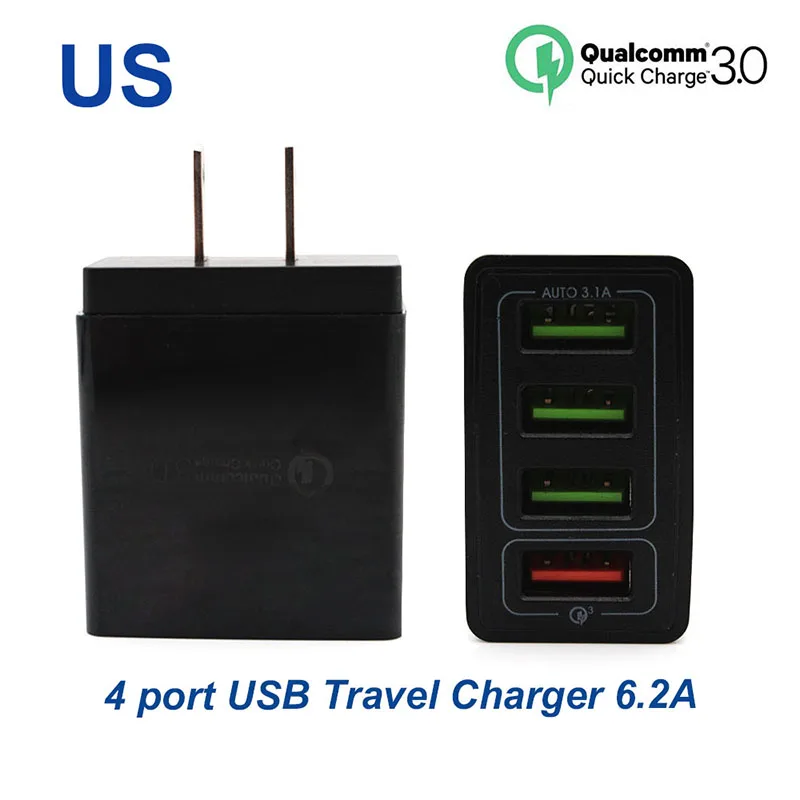 Дорожное зарядное устройство с 4 портами 6 2 А быстрая зарядка 3 0 USB быстрое для Samsung