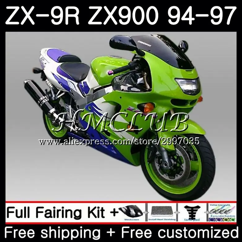 

Body factory green For KAWASAKI NINJA ZX900 ZX-9R 1994 1995 1996 1997 66HC.2 ZX 9 R 94 97 ZX 9R 900CC ZX9R 94 95 96 97 Fairing