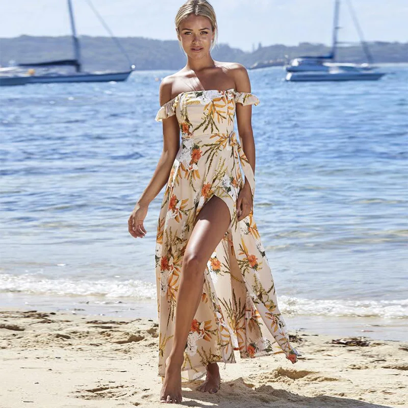 Женское Летнее Пляжное Платье 2019 с цветочным принтом бохо Богемное длинное Макси