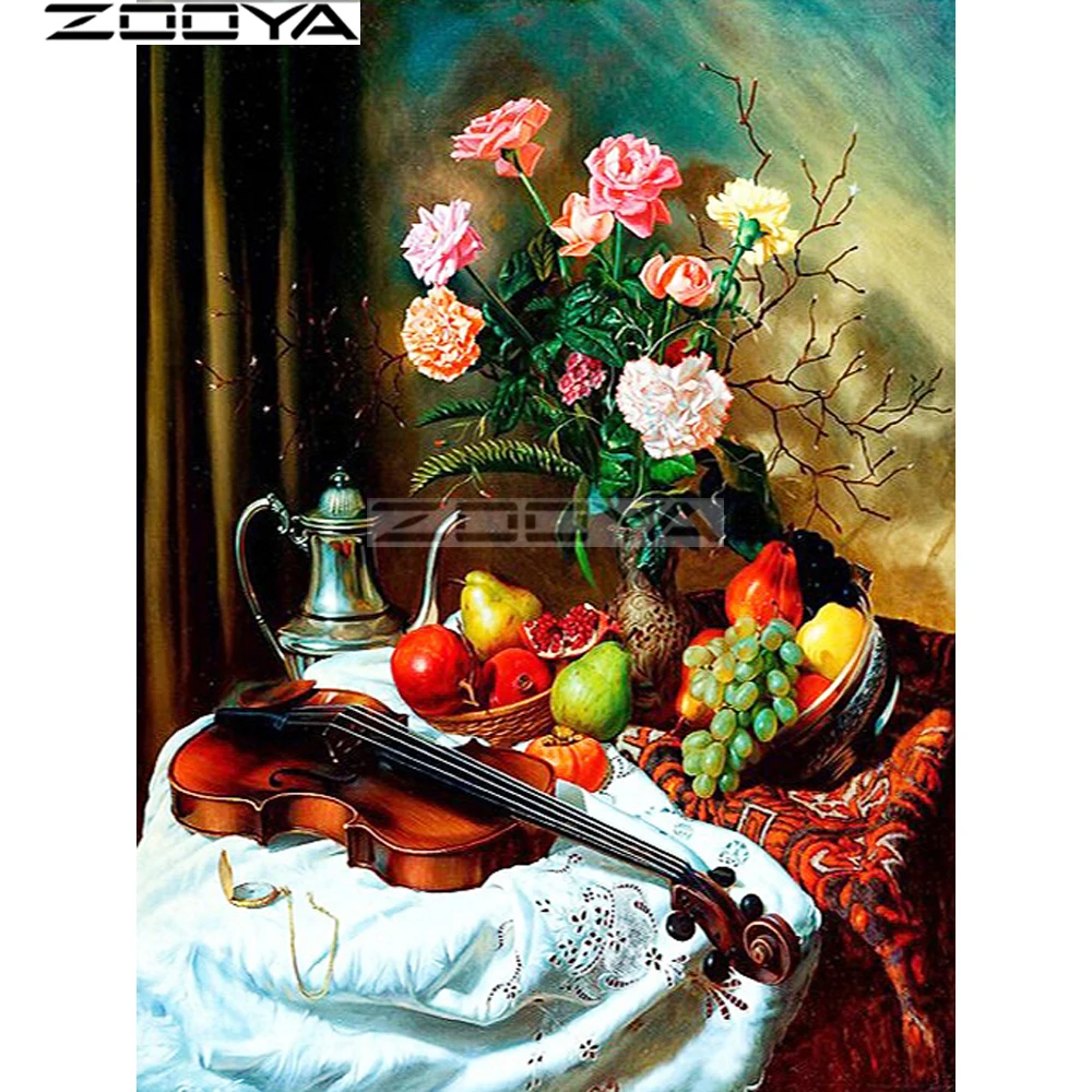 

ZOOYA Diamond Painting Cross-Stitch Wall Stickers Mosaic Diamond Embroidery Fruit Violin Rhinestones Painting Full Drill R1807