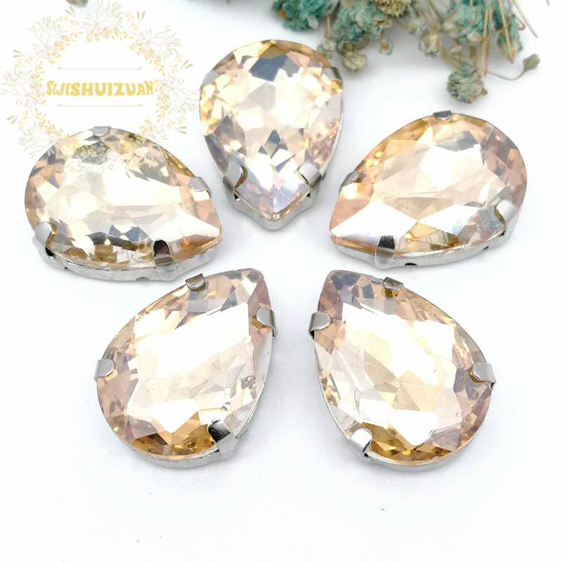 Champagn Drop Shape Silver Claws Crystal Sew On Rhinestones With Four Claw DIY Glass Crystals Stones Clothes Wedding Dress |