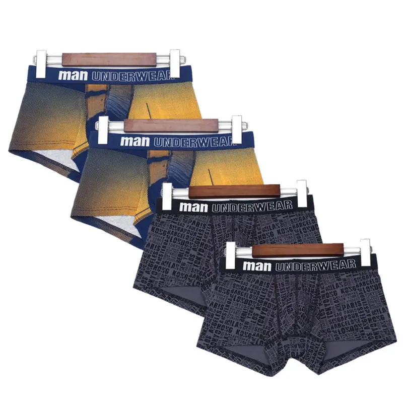 4 шт., мужские хлопковые трусы, мужское нижнее белье, боксеры, hombre cueca, трусы, шорты для мужчин, сексуальные, зимние, с принтом, мужские боксеры, M-3XL - Цвет: Армейский зеленый