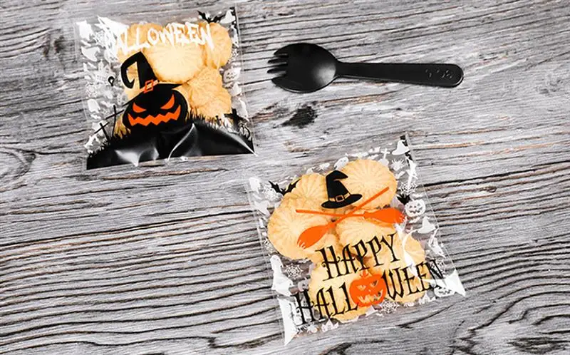 100 шт Хэллоуин Тыква метла призрак пластиковый пакет конфеты печенья упаковка