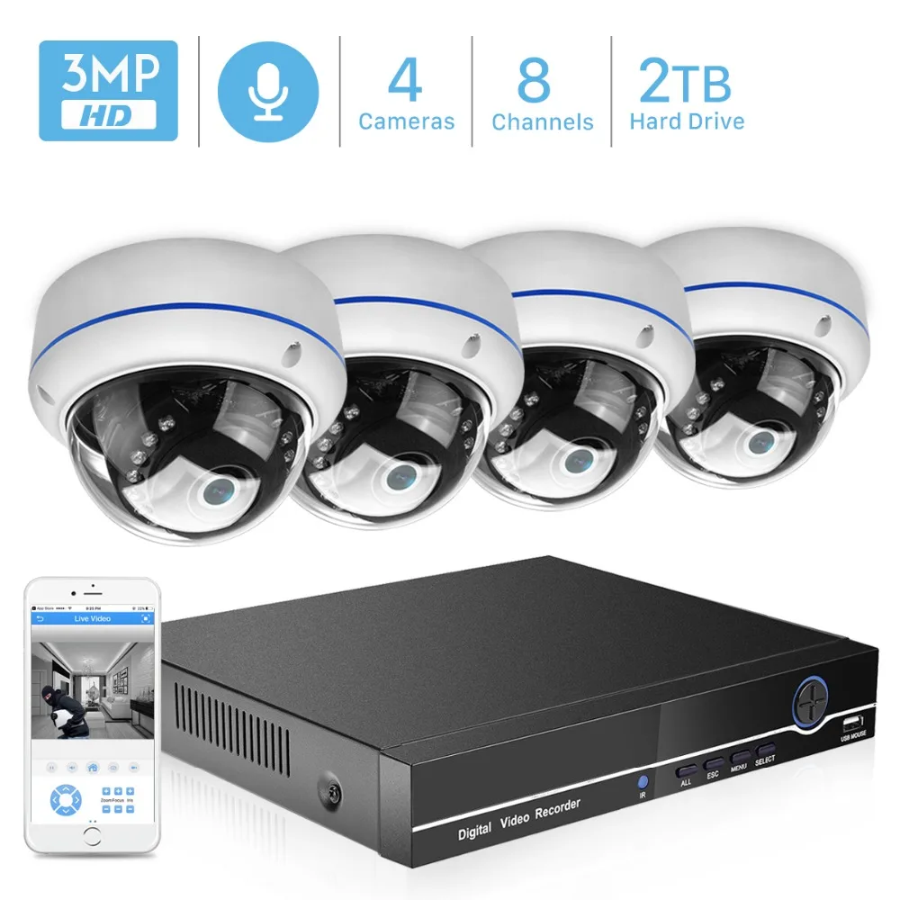 

8CH 1080P POE NVR CCTV Security System 4PCS 2.0MP 3.0MP Audio Record IP Camera P2P IR P2P Outdoor Video Surveillance Kit 2TB HDD